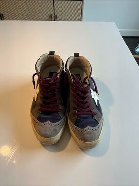 Golden Goose Navy, Burgundy and Beige Midstar High-Top Sneaker